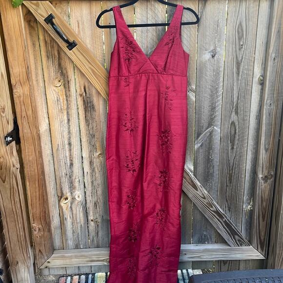 Nicole Miller Vintage 90s Silk Asian Dress Red Size 6 Maxi - Picture 1 of 5